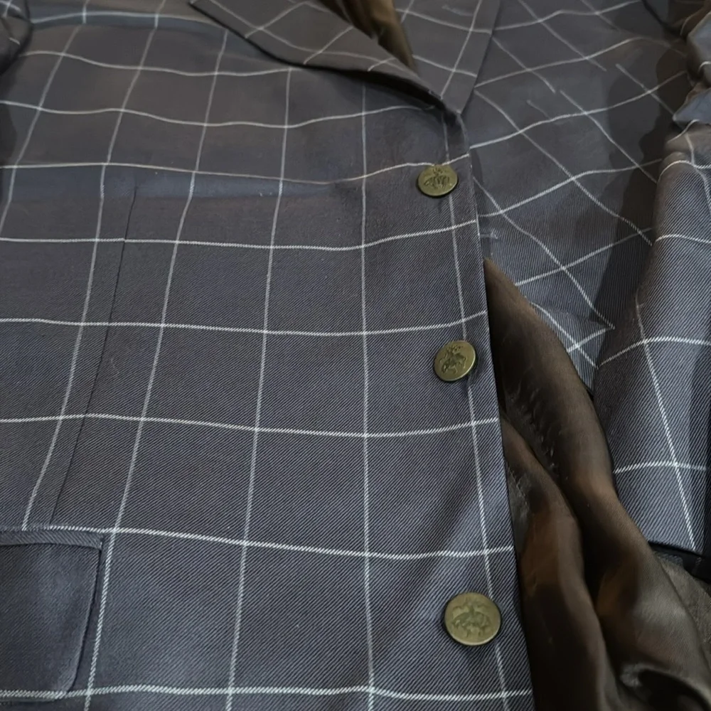 Brooks Brothers Saxon Navy Windowpane Blazer 100% Wool‎ 46R